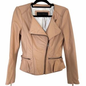 Zara peplum lambskin leather jacket beige, sand, camel (light) color size M